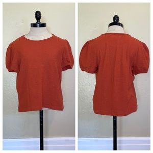 Madewell Superlight Jacquard Puff-Sleeve Tee Rust Size Medium